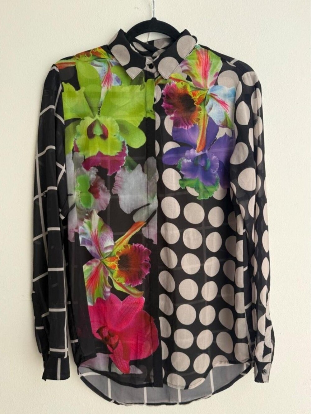 Desigual Black Multi Floral & Polka Dot Button-Up Blouse